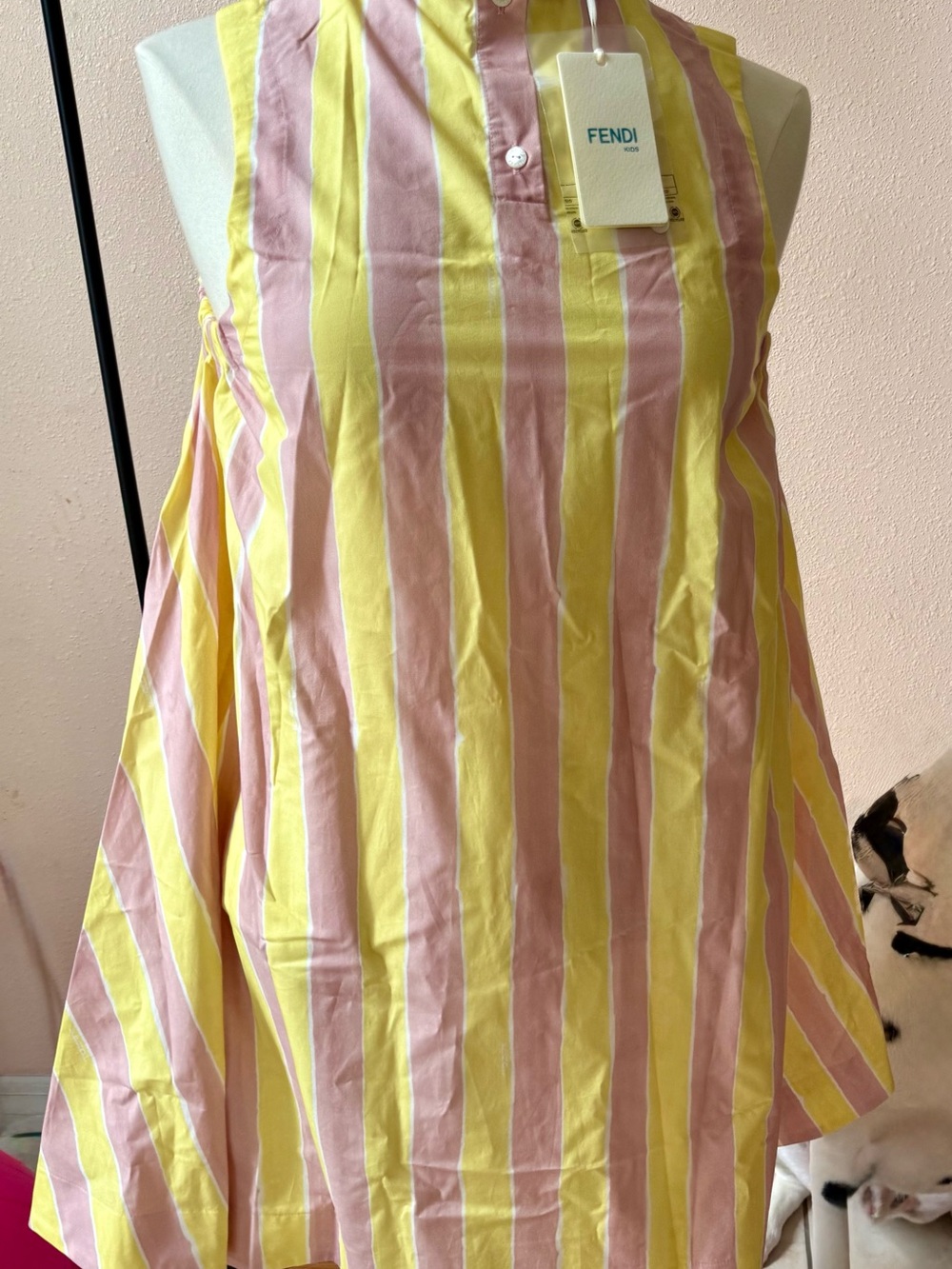 Fendi Kids Yellow & Pink Vertical Stripe Sleeveless Dress
